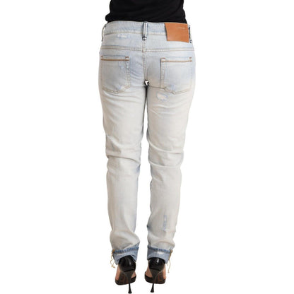 Acht Light Blue Distressed Cotton Folded Hem Denim Trouser Jeans Jeans & Pants