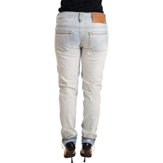 Chic Light-Blue Folded Hem Denim Jeans