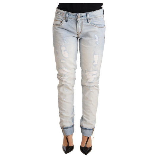 Acht Light Blue Distressed Cotton Folded Hem Denim Trouser Jeans Jeans & Pants