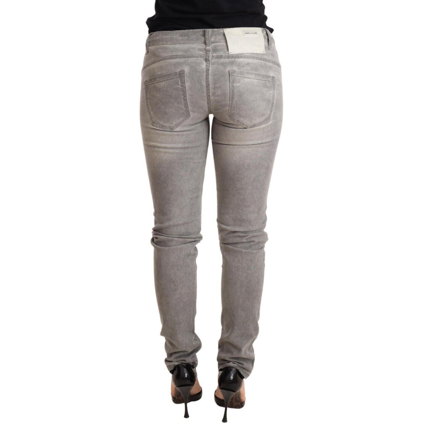 Chic Gray Washed Slim Fit Cotton Jeans