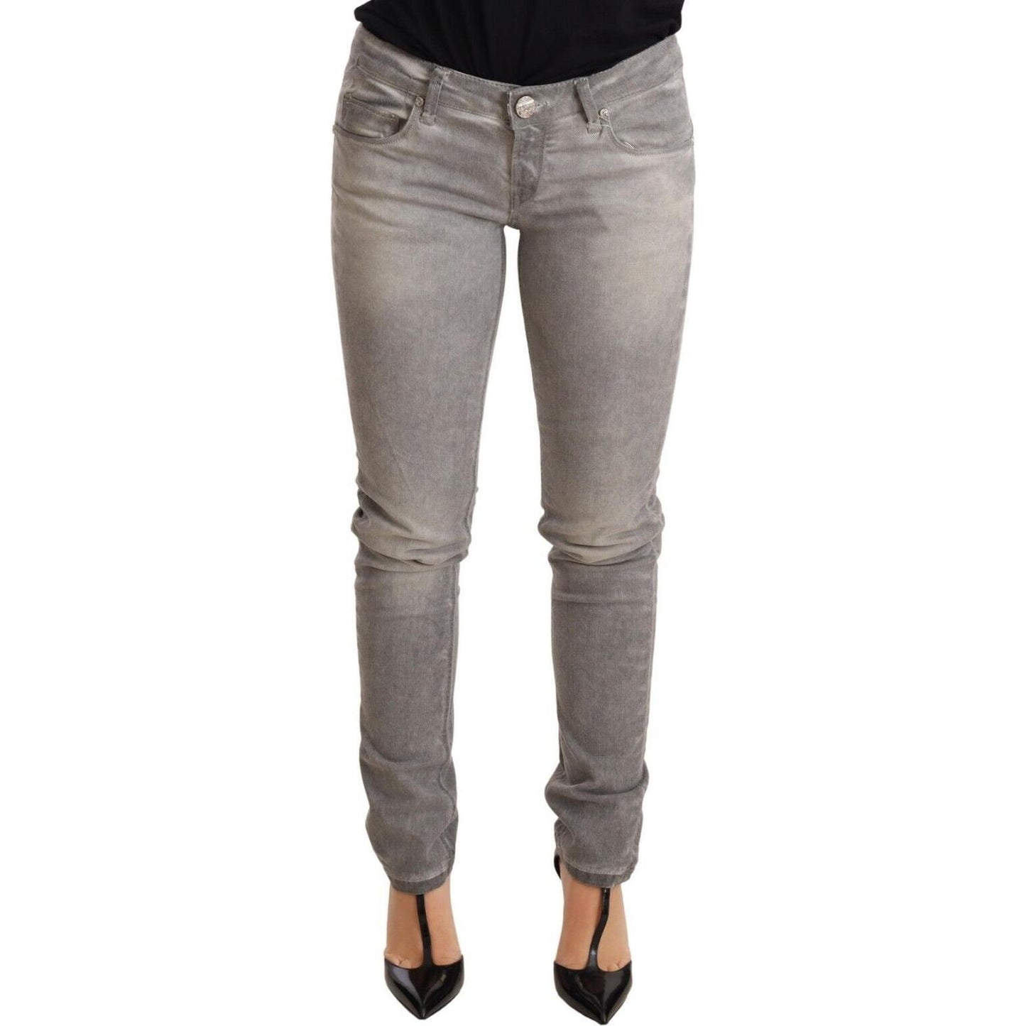 Chic Gray Washed Slim Fit Cotton Jeans