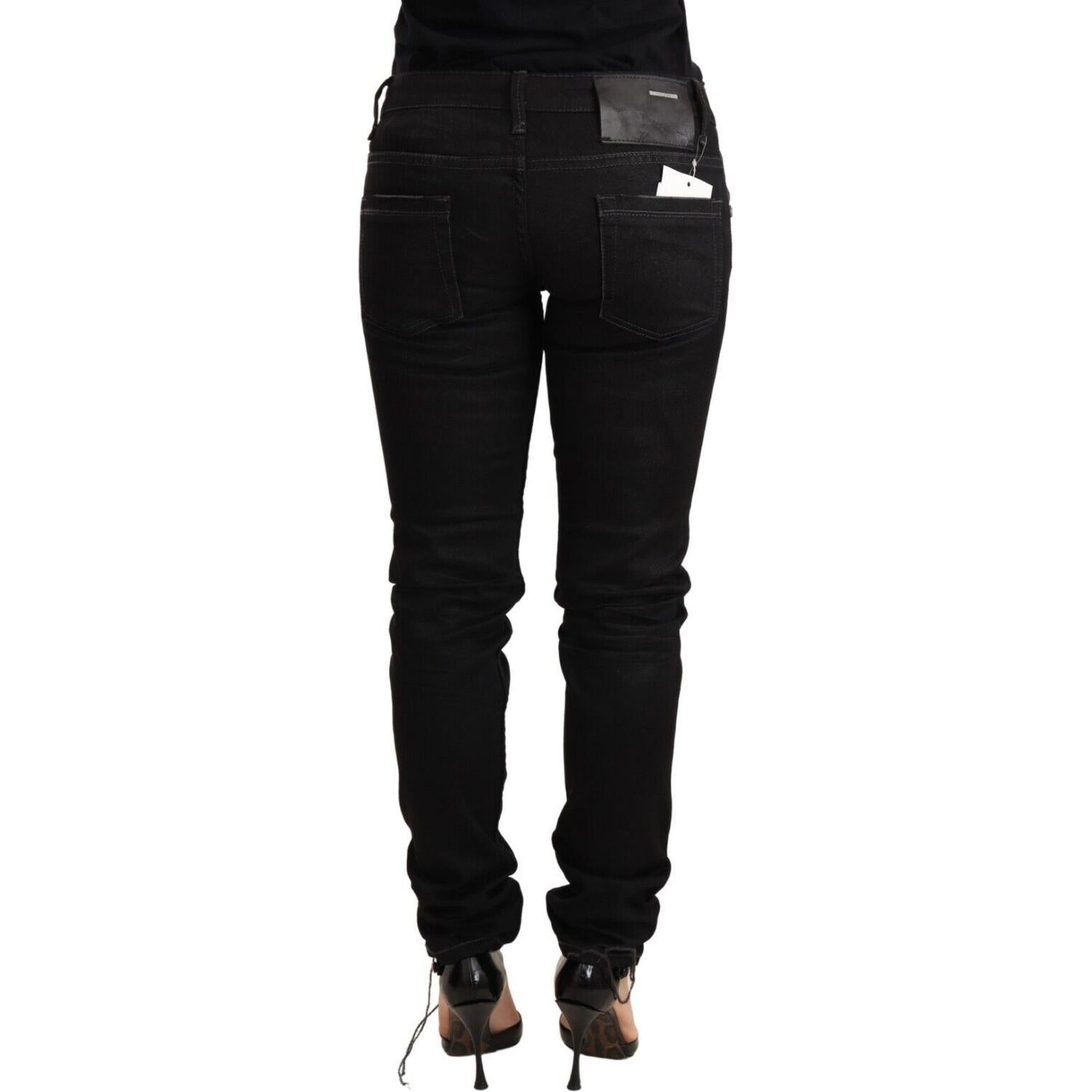 Acht Black Washed Cotton Slim Fit Denim Low Waist Trouser Jeans