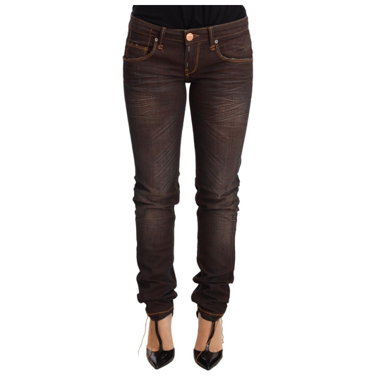 Chic Low Waist Skinny Brown Jeans