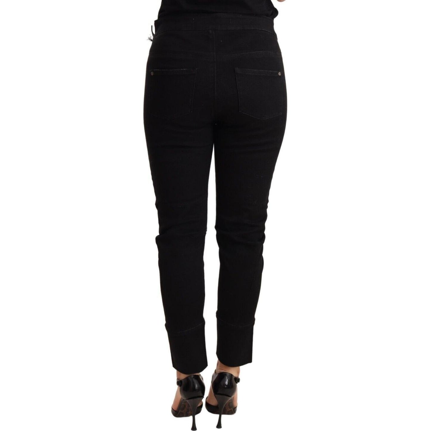 Chic Low Waist Skinny Black Cotton Trousers