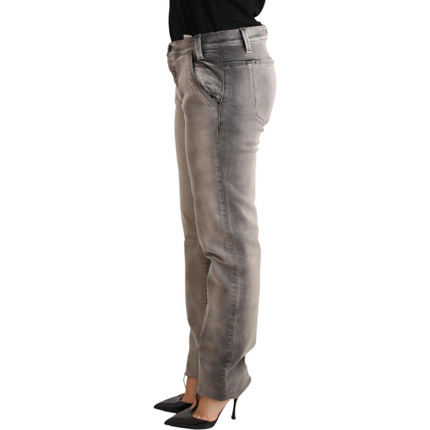 Chic Gray Washed Low Waist Skinny Jeans