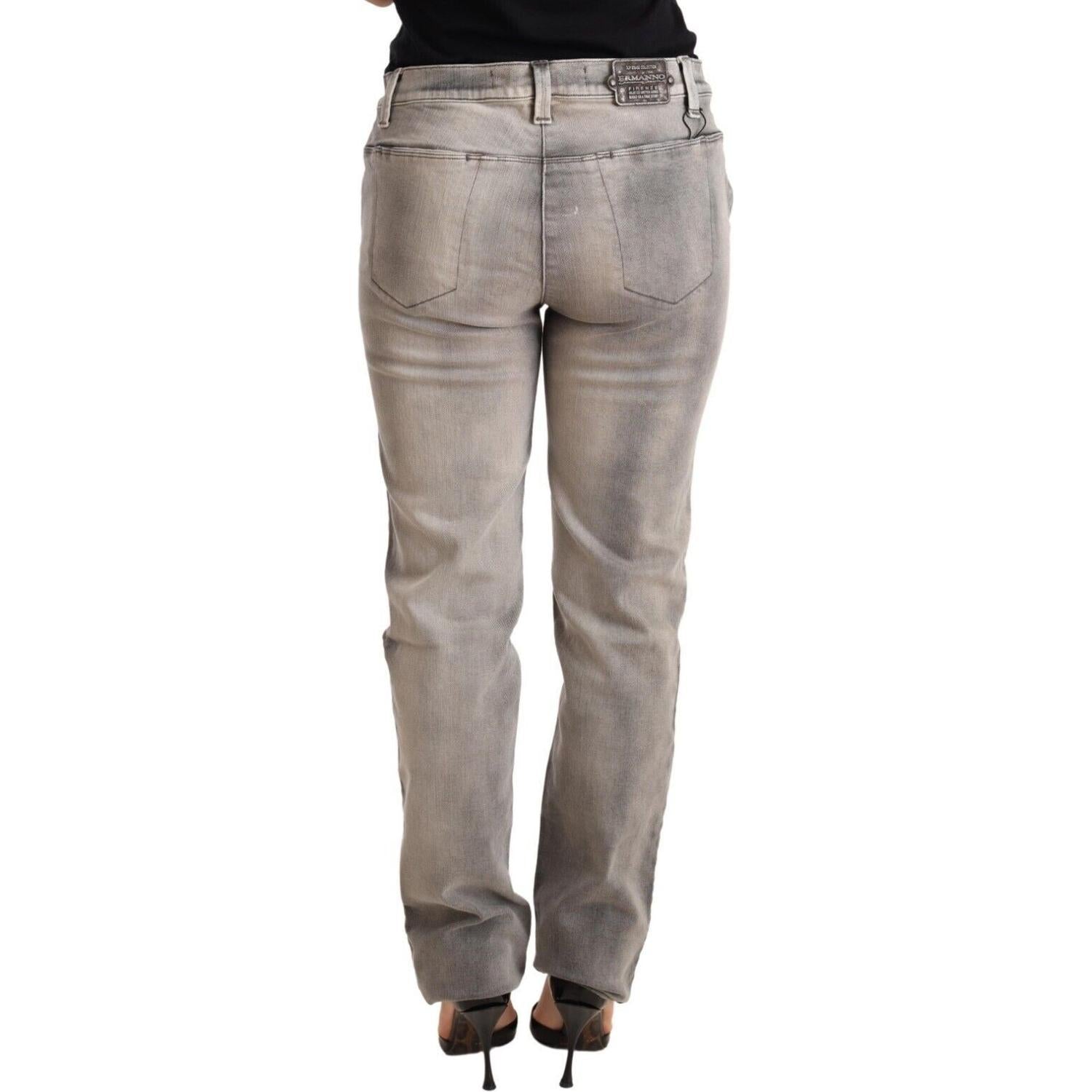 Ermanno Scervino Gray Washed Low Waist Skinny Trouser Cotton Jeans