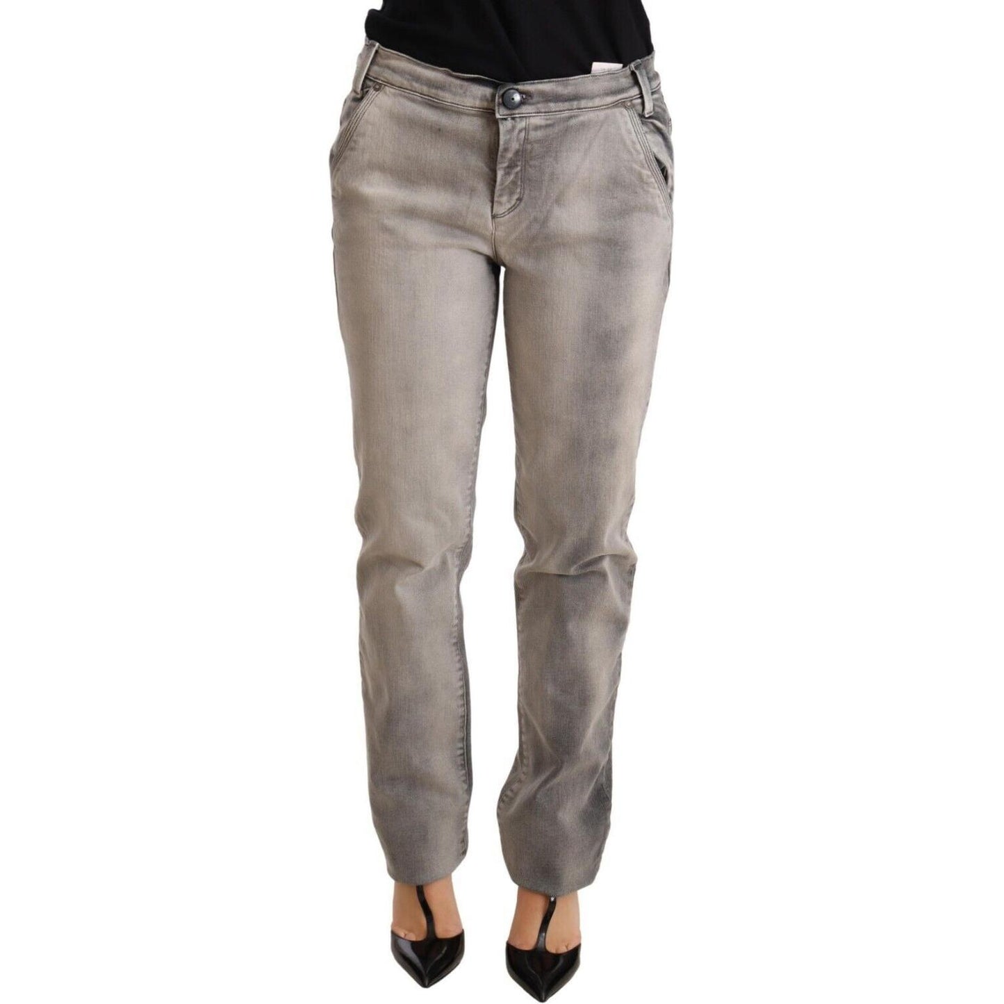 Chic Gray Washed Low Waist Skinny Jeans