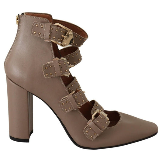 Elegant Leather Multi-Buckle Heels in Brown