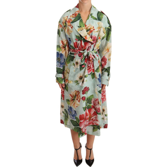 Elegant Floral Silk Trench Coat