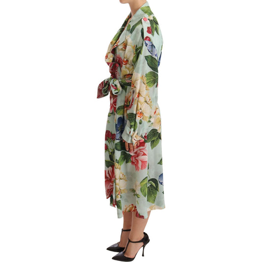 Elegant Floral Silk Trench Coat