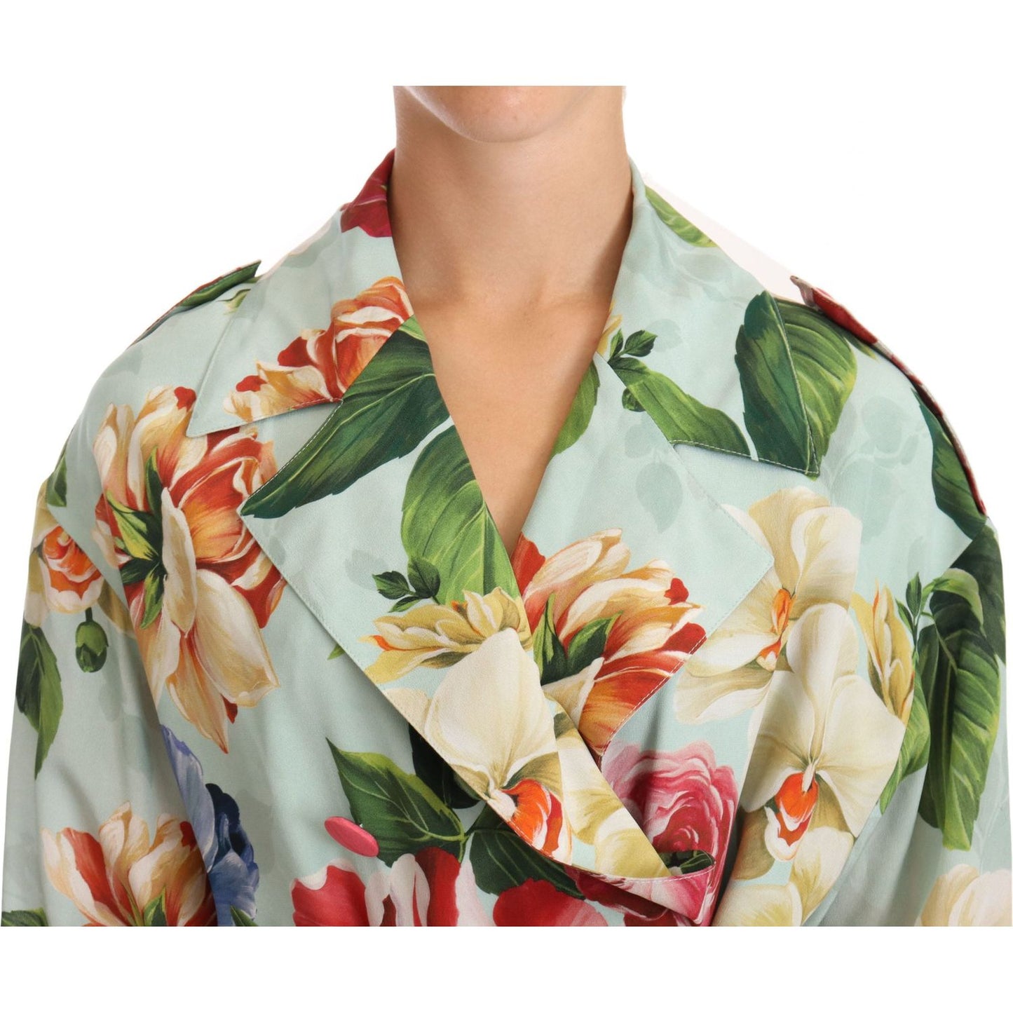 Elegant Floral Silk Trench Coat