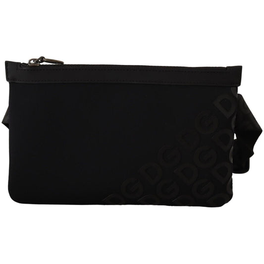 Sleek Black Monogram Neoprene Fanny Pack