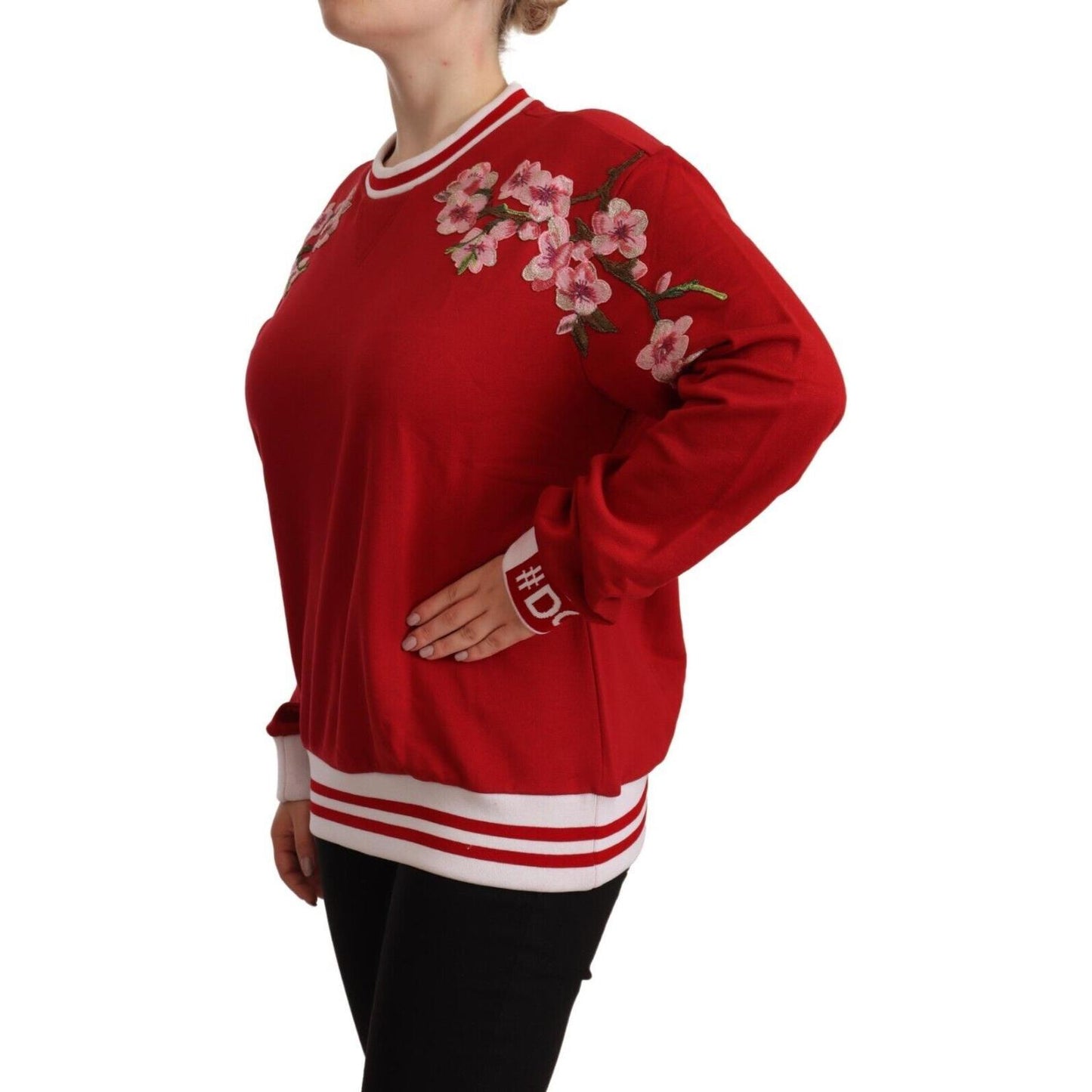 Elegant Red Crewneck Pullover with Floral Motif