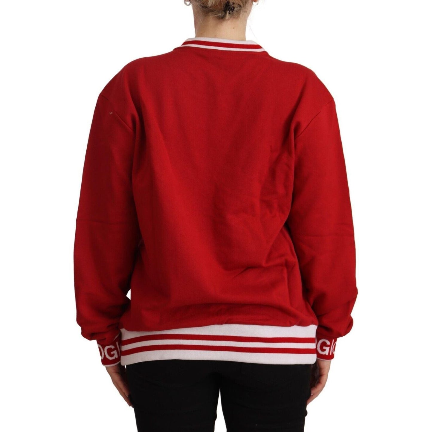 Elegant Red Crewneck Pullover with Floral Motif