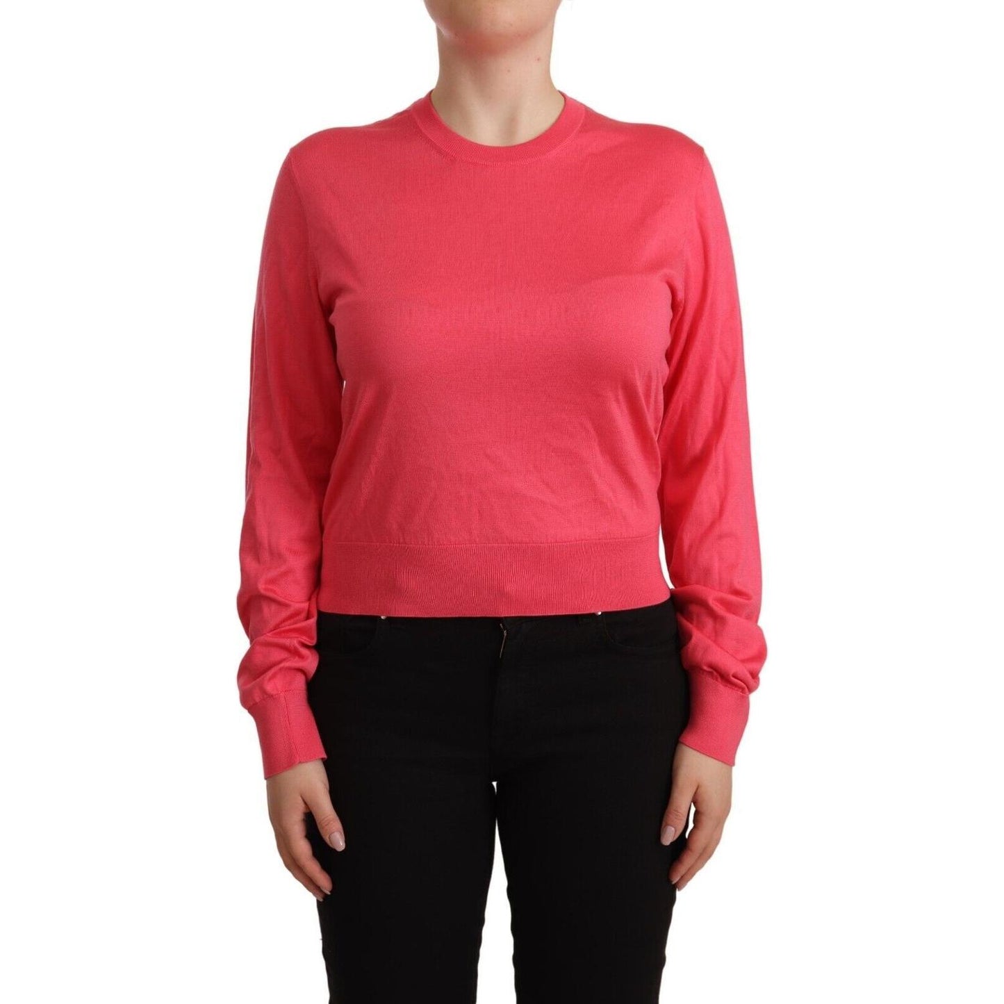 Elegant Pink Silk Crewneck Sweater