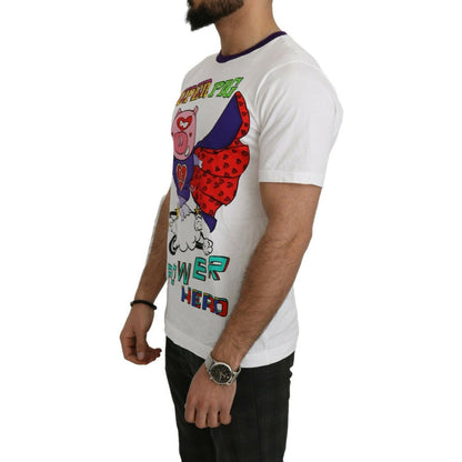 Dolce & Gabbana White Cotton Top Super Power Pig T-shirt MAN T-SHIRTS