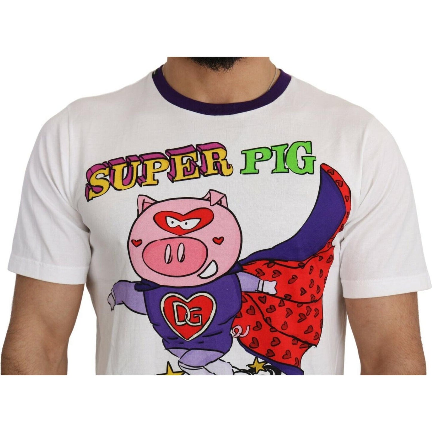 Dolce & Gabbana White Cotton Top Super Power Pig T-shirt MAN T-SHIRTS