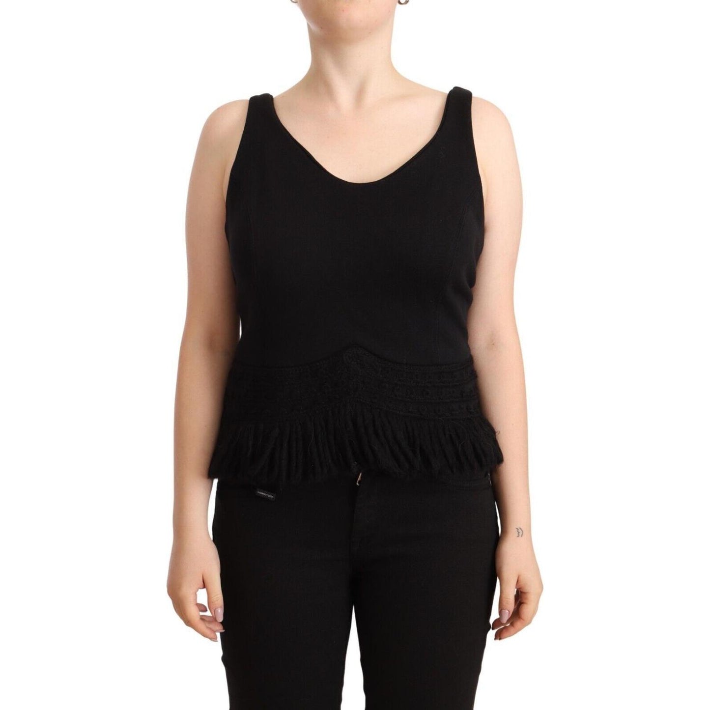 Ermanno Scervino Black Cotton Sleevelesss Tank Casual Top WOMAN TOPS AND SHIRTS