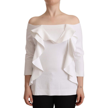 EXTERIOR White Long Sleeves Off Shoulder Women Top Blouse