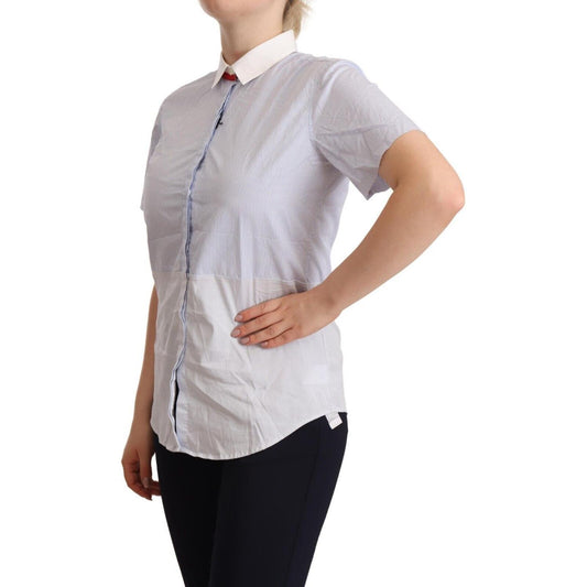 Chic Light Blue Polished Cotton Polo Top