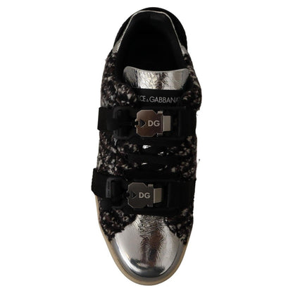 Dolce & Gabbana Silver Leather Brown Cotton Wool Sneakers Shoes
