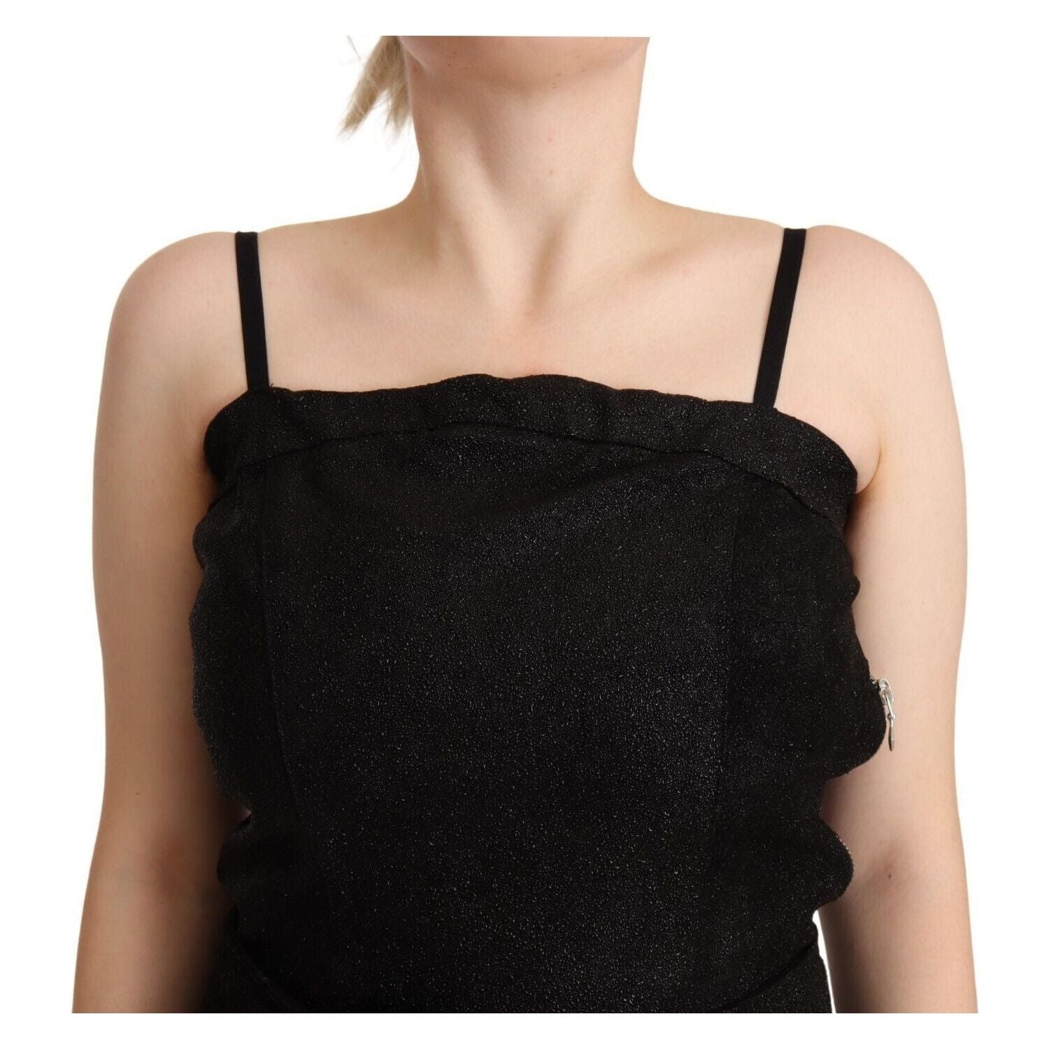 فستان جمبسوت أنيق بدون أكمام باللون الأسود من La Maison du Couturier