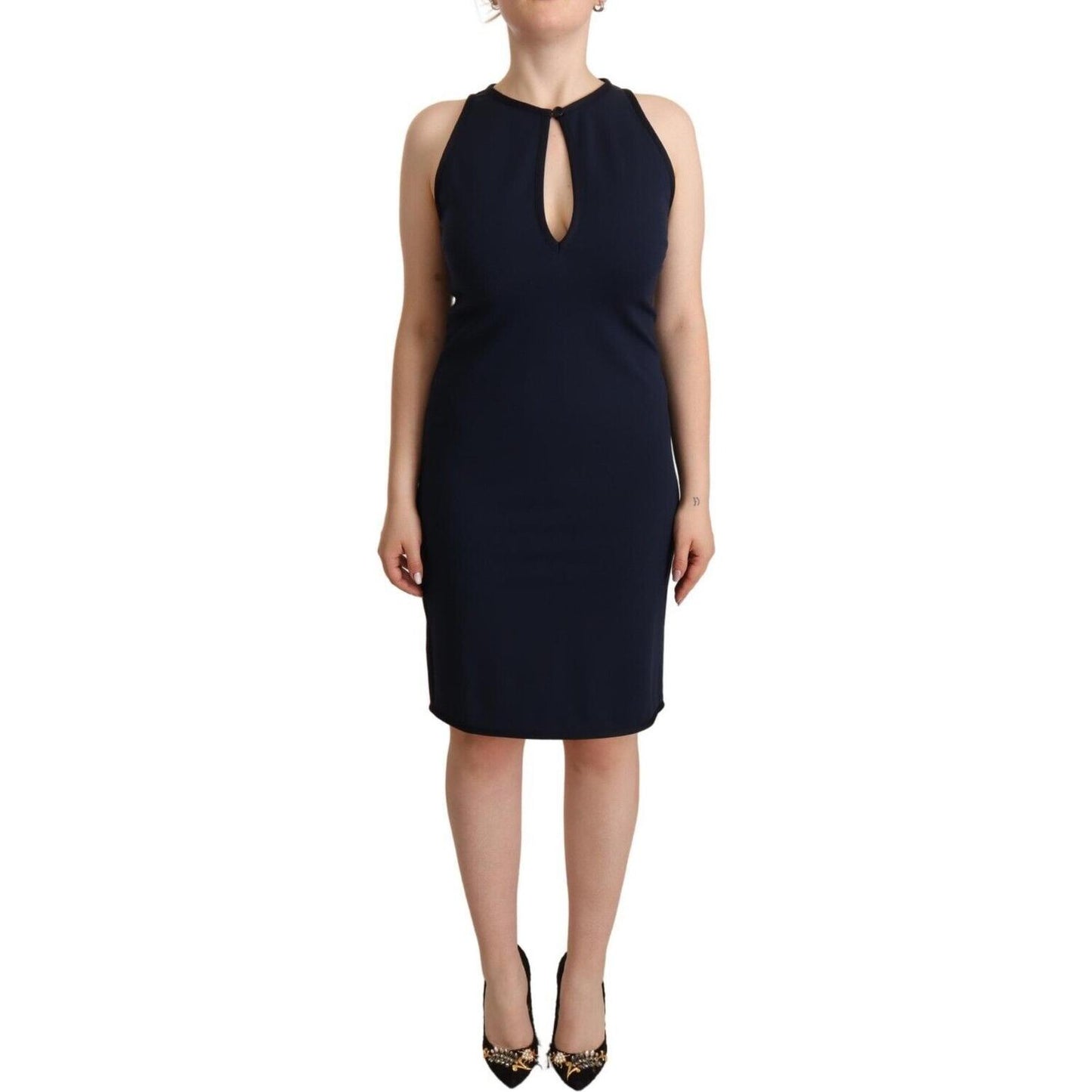 Sleeveless Navy Knee-Length Sheath Dress