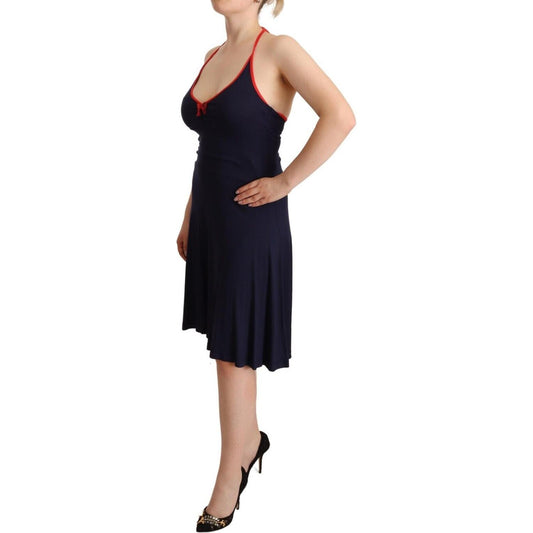 Navy Blue Cotton Midi Halter Dress