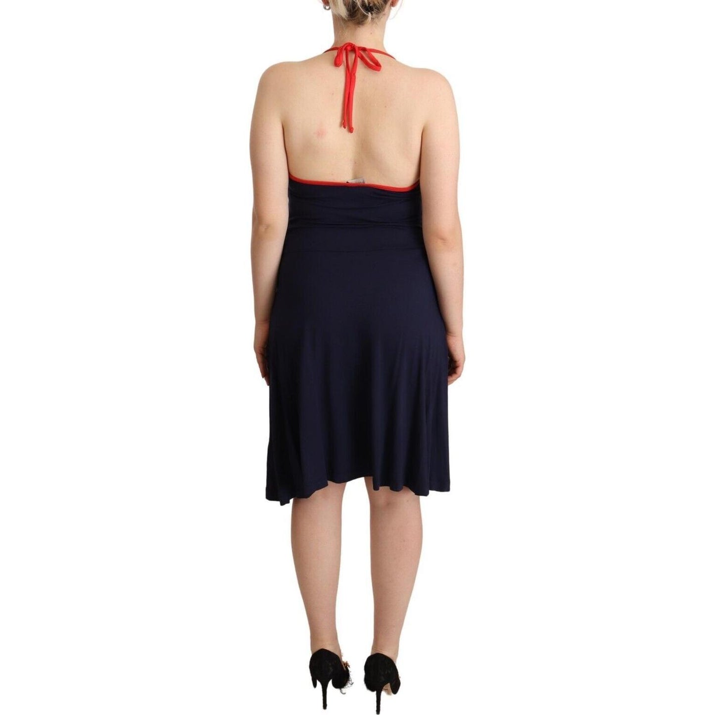 Navy Blue Cotton Midi Halter Dress