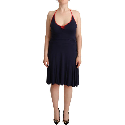 Navy Blue Cotton Midi Halter Dress