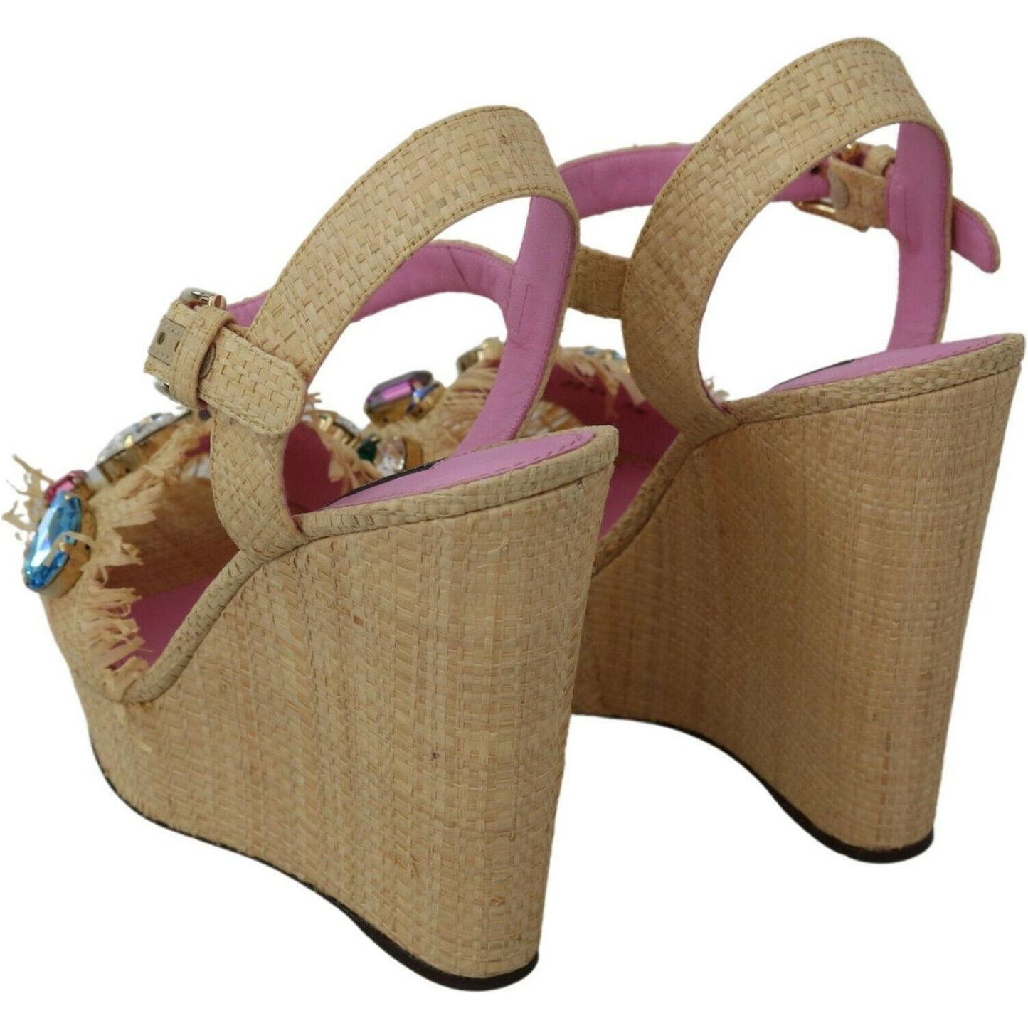 Beige Silk Strap Wedge Sandals