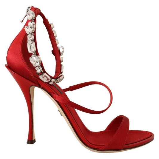 Red Crystal-Embellished Heel Sandals