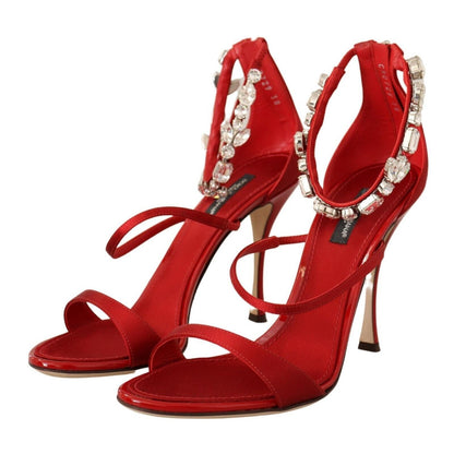 Dolce & Gabbana Red Satin Crystals Sandals Keira Heels Shoes