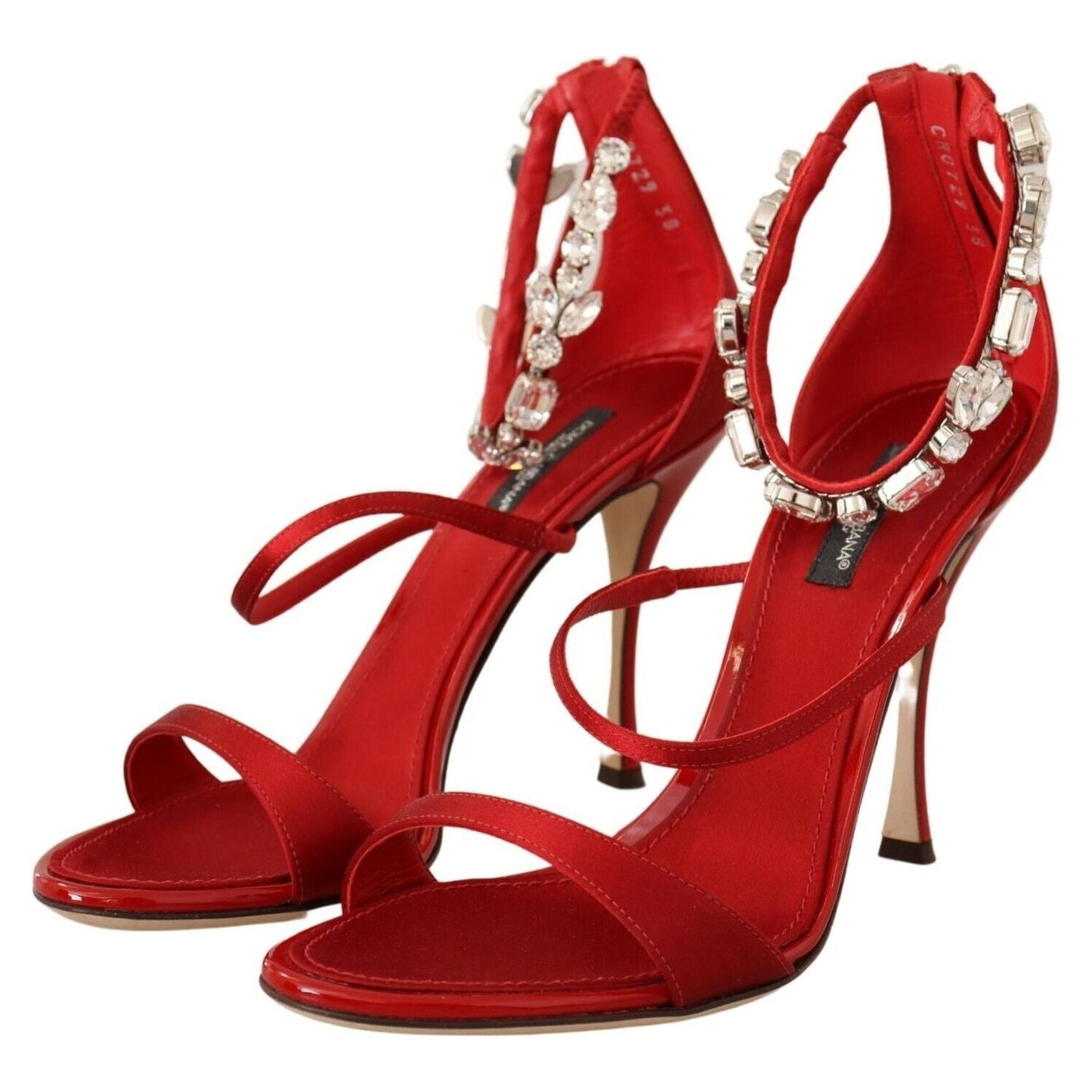 Red Crystal-Embellished Heel Sandals