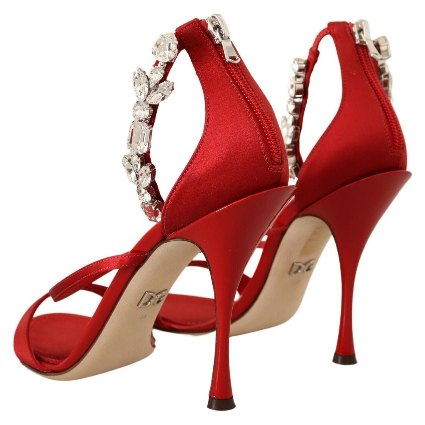 Red Crystal-Embellished Heel Sandals