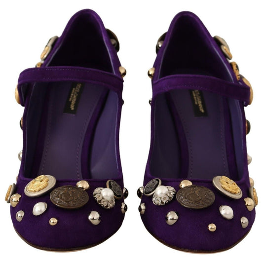 Elegant Suede Heels with Jewel Buttons