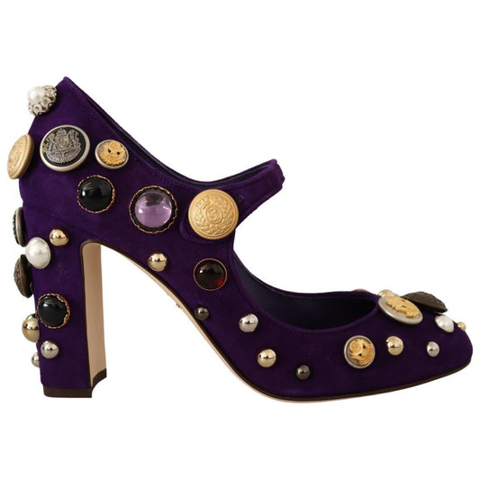 Elegant Suede Heels with Jewel Buttons