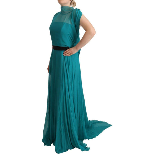 Elegant Silk A-Line Long Dress in Blue