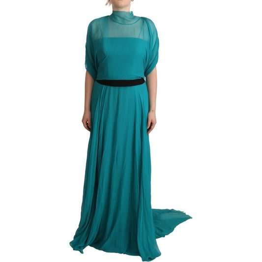 Elegant Silk A-Line Long Dress in Blue