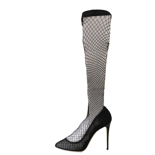 Elegant Netted Sock Pumps in Timeless Black