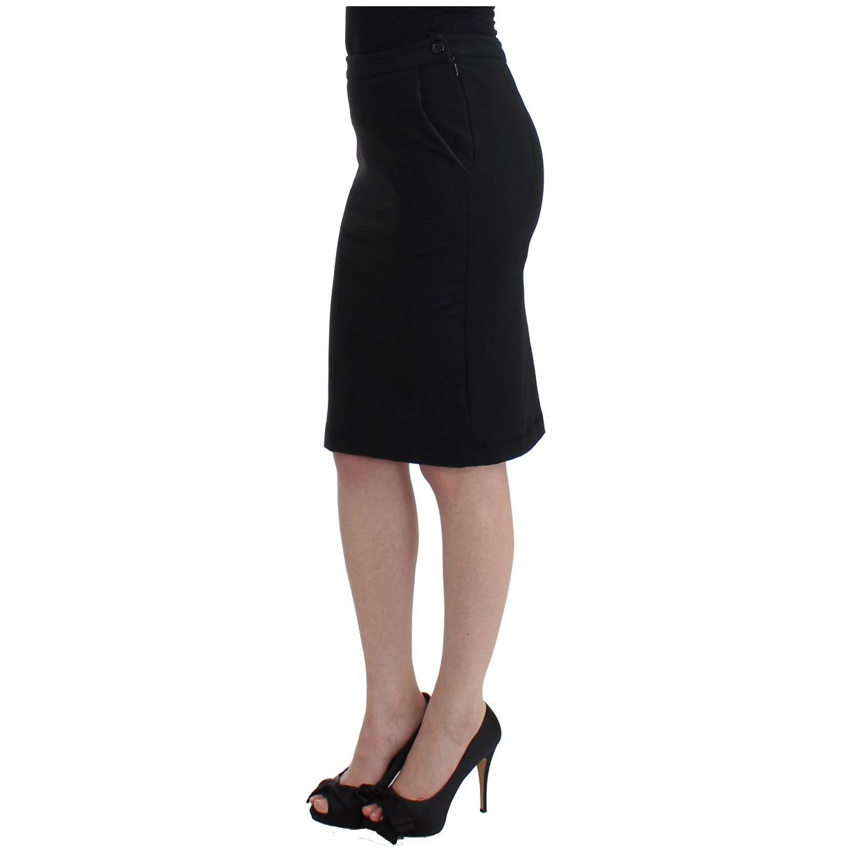 GF Ferre | Chic Black Pencil Skirt Knee Length with Side Zip| McRichard Designer Brands   