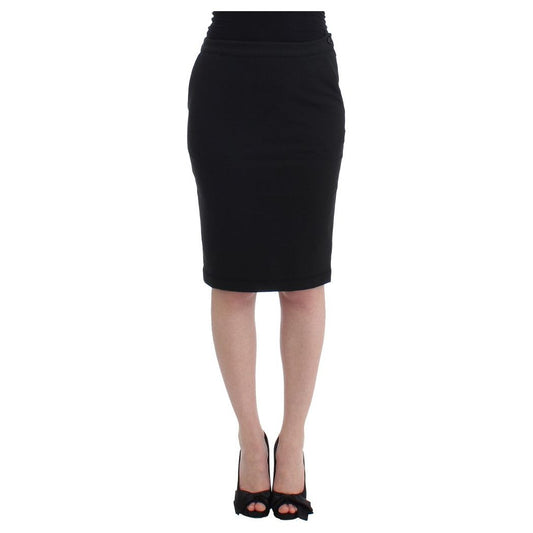 Chic Black Pencil Skirt Knee Length with Side Zip