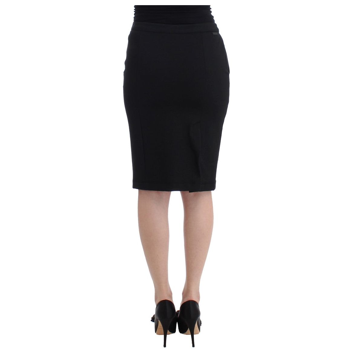 Chic Black Pencil Skirt Knee Length with Side Zip