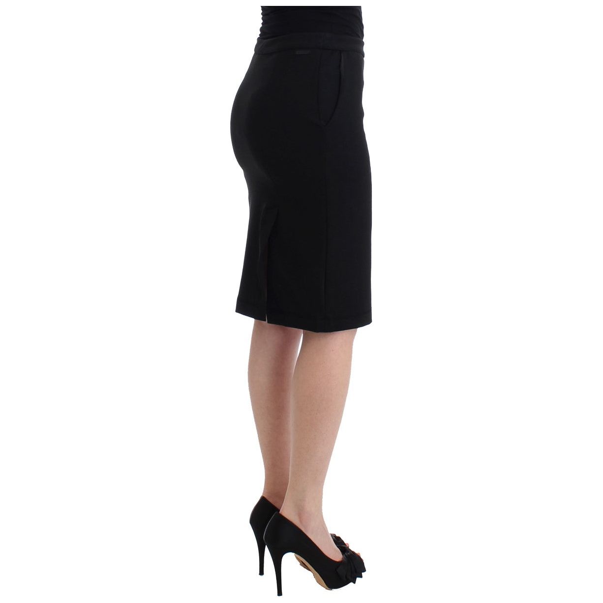 Chic Black Pencil Skirt Knee Length with Side Zip