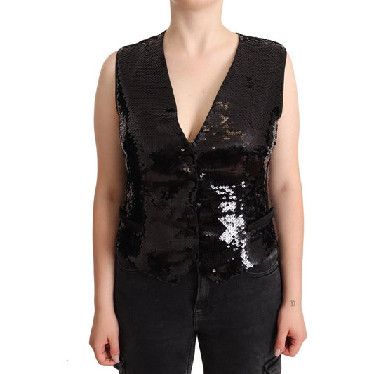 Elegant Black Sequined Sleeveless Vest Top