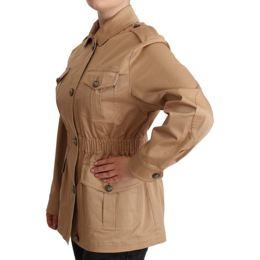 Chic Beige Button Down Coat with Embellishments