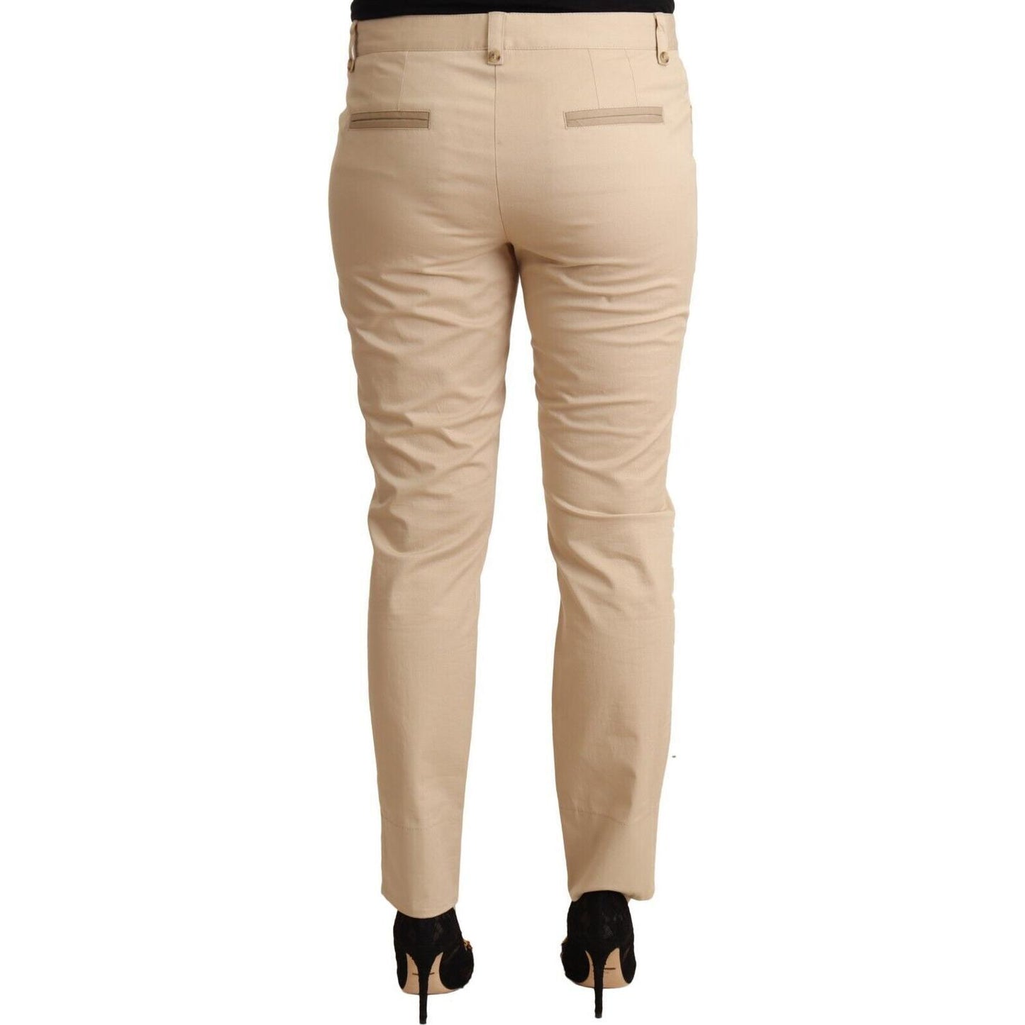 Elegant Beige Cotton Stretch Skinny Pants