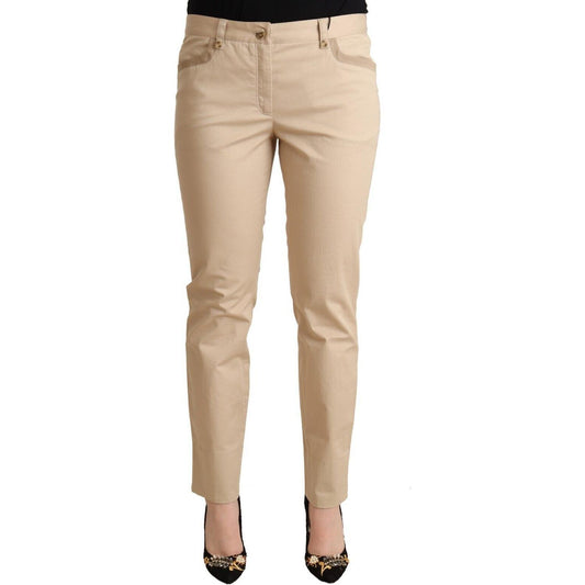 Elegant Beige Cotton Stretch Skinny Pants