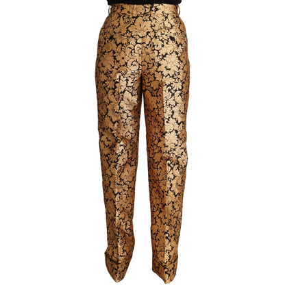 Dolce & Gabbana Gold Floral Jacquard Straight Polyester Pants Jeans & Pants