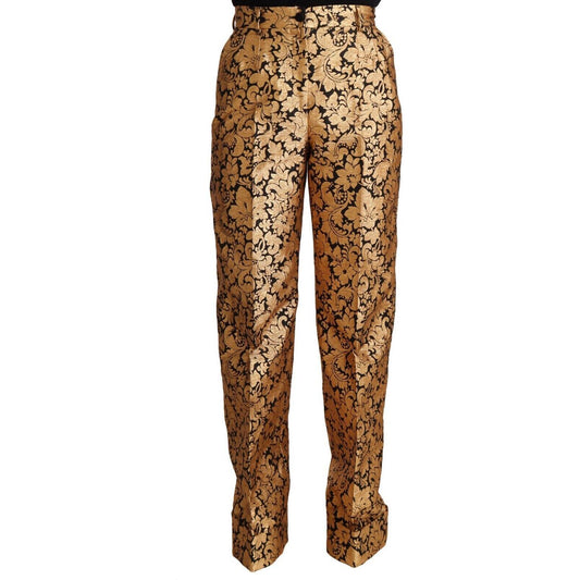 Elegant Floral Jacquard High Waist Trousers